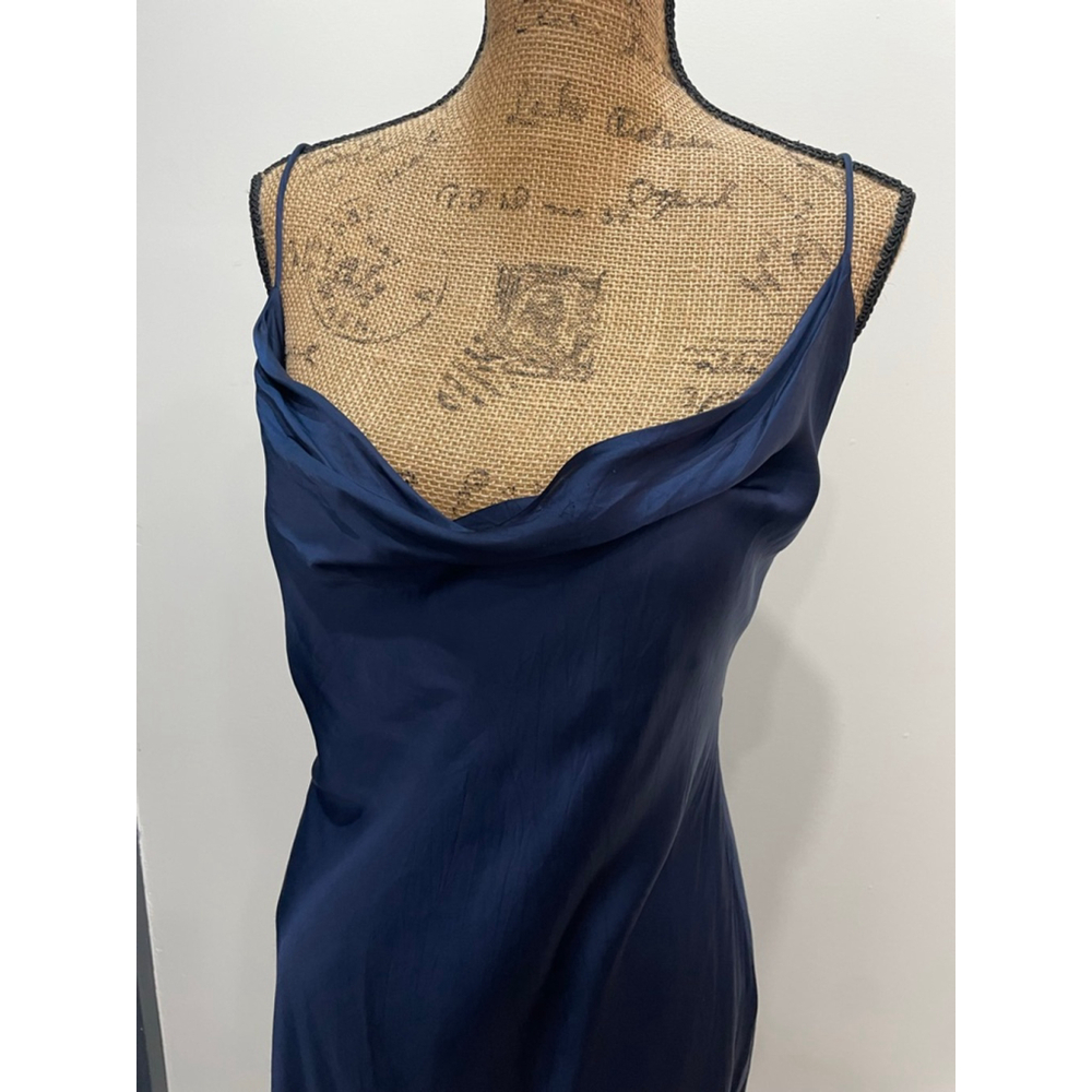 Wilfred Diamante Navy Cowl Neck Satin Slip Dress Medium Open Back Cupro - Picture 4 of 7